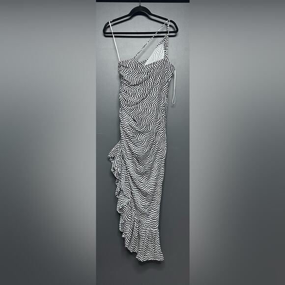 NEW Cinq A Sept Christel One-Shoulder Asymmetric Silk Midi Dress Zebra Print 8 - Picture 7 of 7